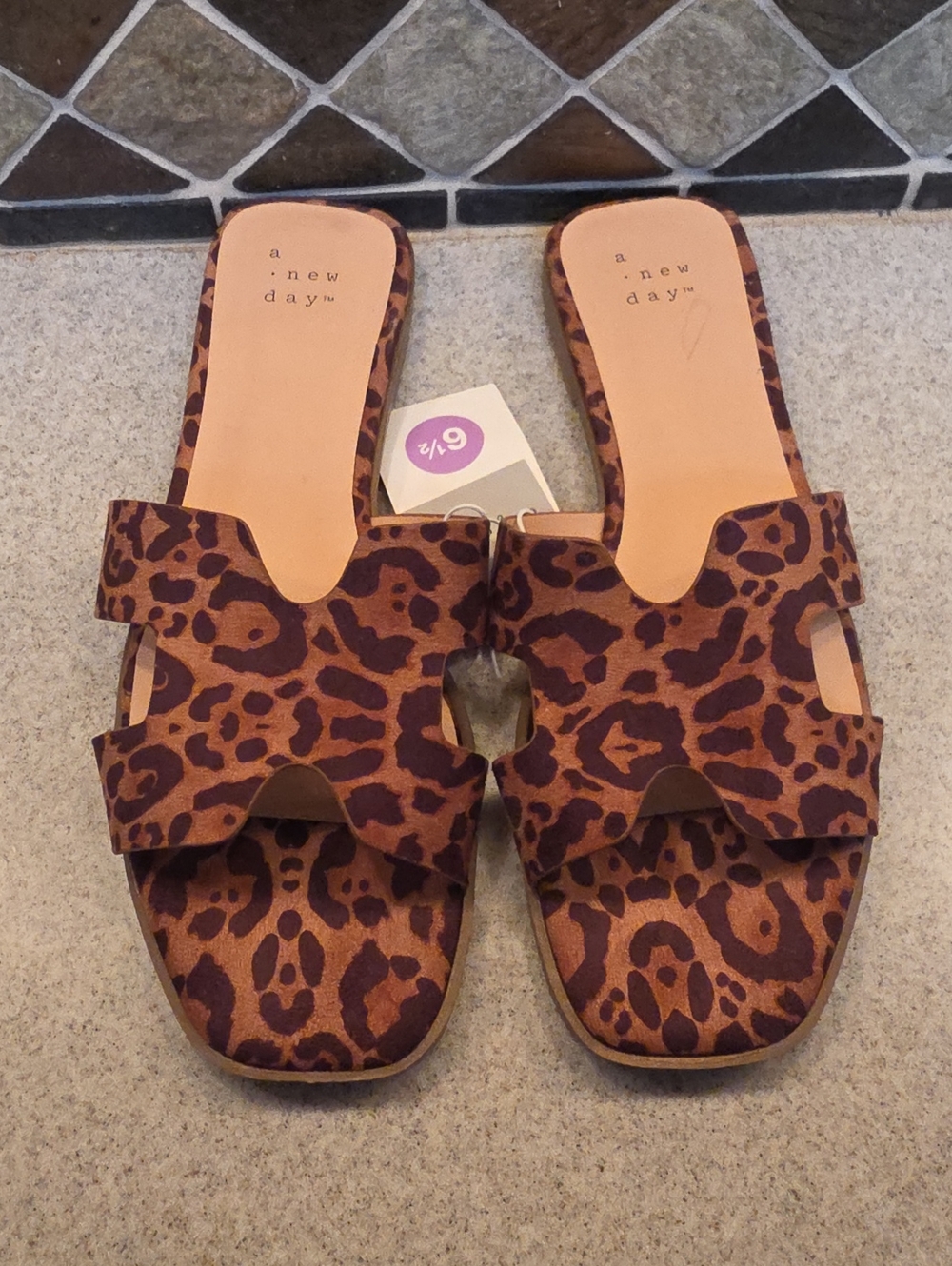 a new day Leopard Print Slide Sandals - Brown and Black